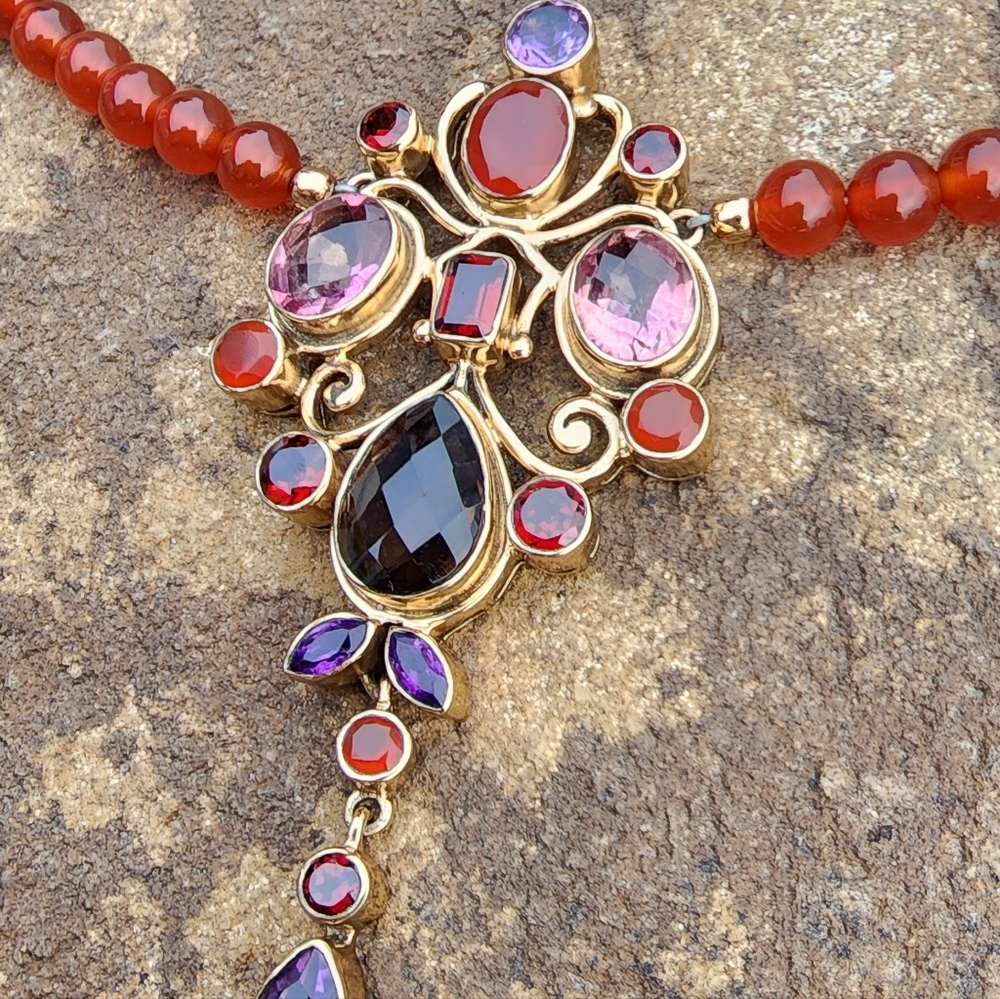 Nicky Butler Carnelian Amethyst Garnet Bronze Collection NB Necklace Designer - Picture 3 of 12